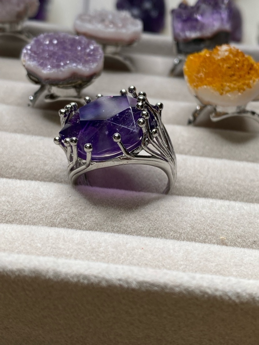 Star of David Amethyst Ring • Rose-Cut Sacred Geometry • Crown Halo Statement - Picture 7 of 7